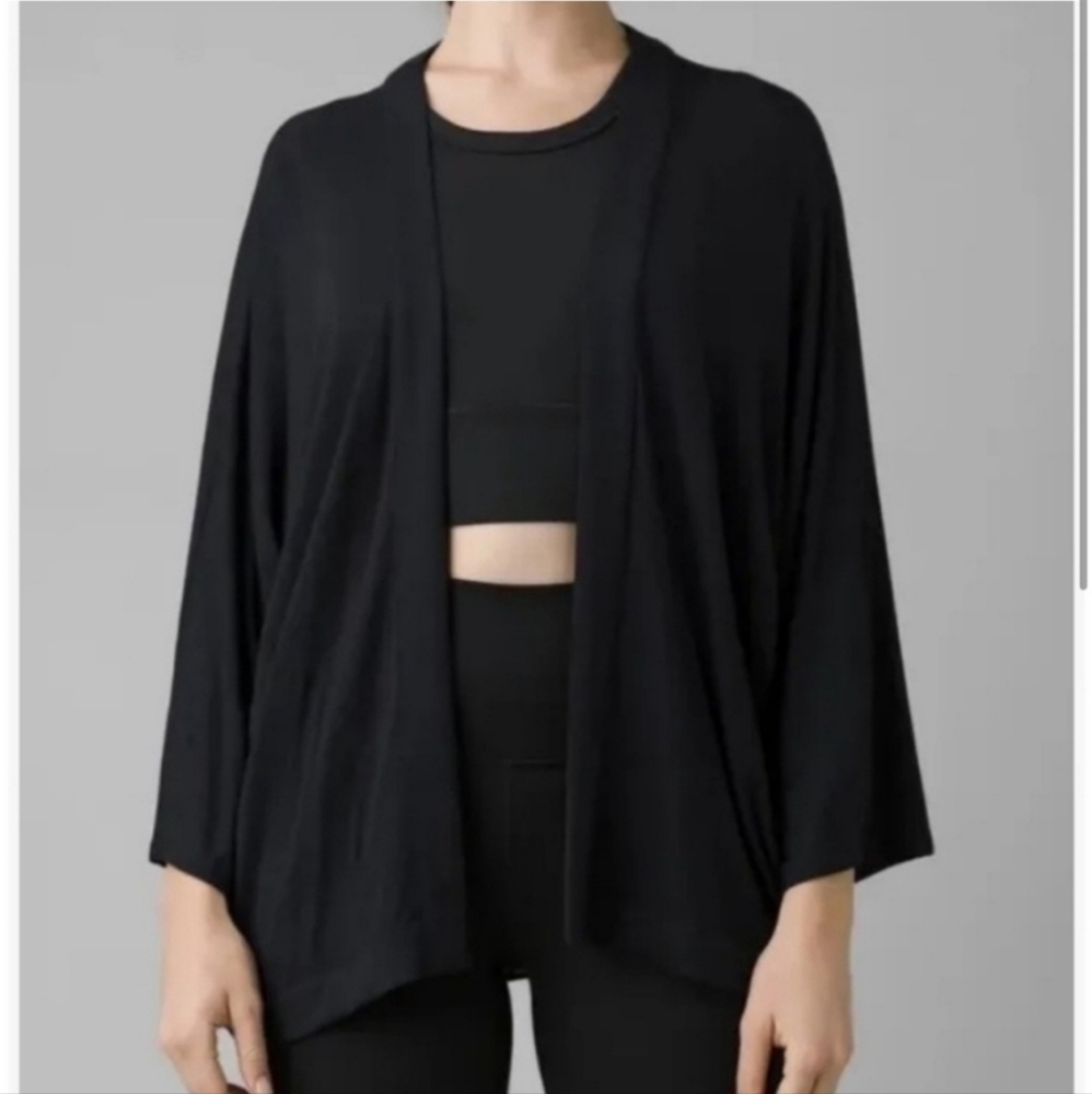 Prana Women's Foundation Seabrook Wrap Cardigan Lightweight Black Pockets Small